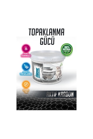 Aktif Karbonlu Bentonit Kedi Kumu 5 Lt İnce Taneli, Güçlü Topaklanan, Koku Kontrolü