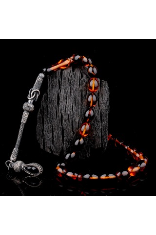 1000 Ayar Gümüş Püsküllü Arpa Kesim Karışık Renk Ateş Kehribar Te