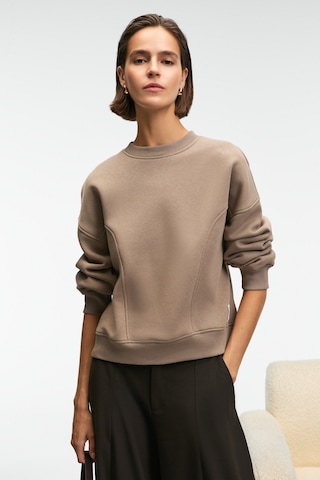 Grımelange Serenya Kadın Pamuklu Etiket Detaylı Bisiklet Yaka Vizon Sweatshirt Vizon