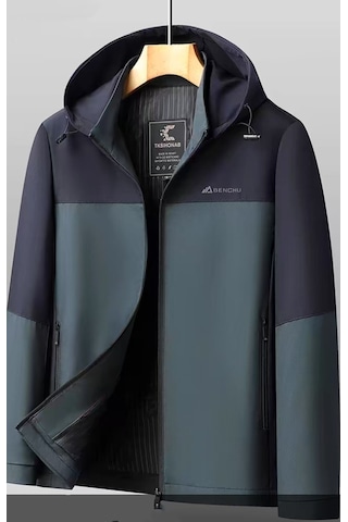 Happychildhood Sonbahar İş Rahat Ceket Orta Yaşlı Erkek Şapka Geniş Yaka Ceket Mavi Yeşil