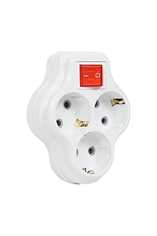 3lü Anahtarlı Golyat, Üçlü Topraklı Priz Duvar Tipi Çoklayıcı Fiş, 16a 250 Volt, Max 3600 Watt Beyaz 0