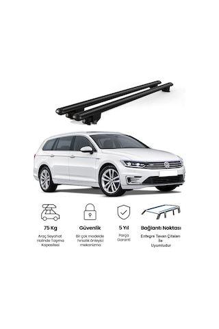 Kanca Volkswagen Passat B8 Alltrack 2015 Vesonrası Uyumlu Siyah Kilitli Ara Atkı 120cm Port Bagaj Tavan Barı