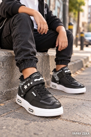 Mini Bonito Unisex Çocuk Sneaker Işıklı Tabanlı Günlük Spor Ayakkabı 26-30 Numara Arası Işıklı Siyah