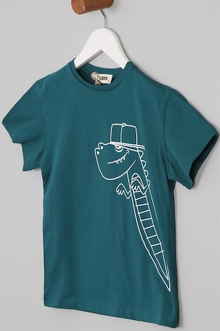 Luess Dinazor Baskılı Regular Fit Kısa Kollu Erkek Çocuk Tişört Yeşil