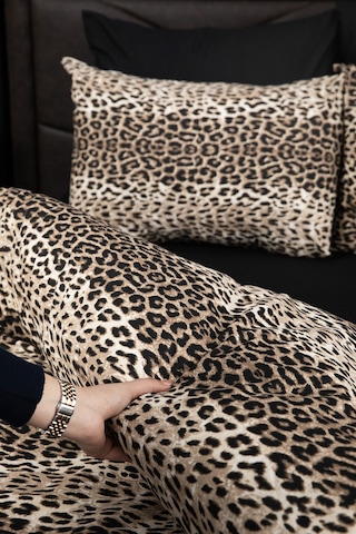 Leopar Desenli Lastikli Çarşaflı Çift Kişilik Nevresim Takımı Antrasit