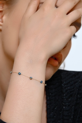 Altın Göz Bileklik Tamamı Nazar Boncuklu - 19 Cm / Sarı Sarı Altın