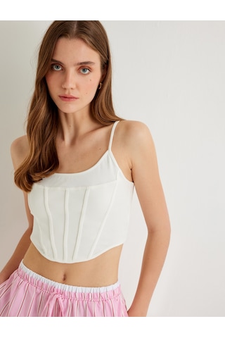Koton Korse Görünümlü Büstiyer Askılı Pamuklu Slim Fit Beyaz 4sak10672ek