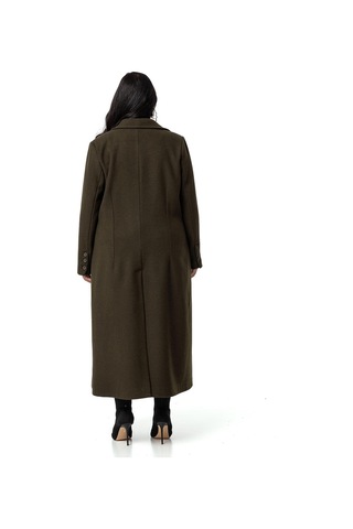 Büyük Beden Ceket Yaka Torba Cepli Astarlı Uzun Haki Kaşe Kaban-haki Haki