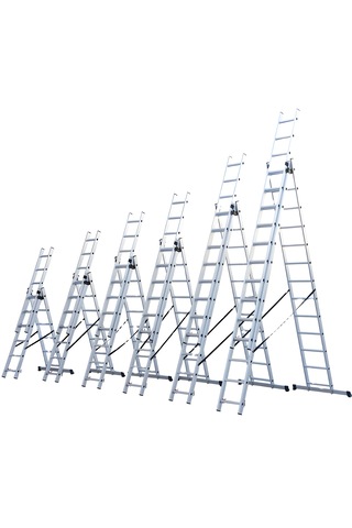 Asil Alüminyum 3 Parçalı Endüstriyel Merdiven 3x6 / 3x7 / 3x8 / 3x9 Basamak En131 3x8 Basamaklı