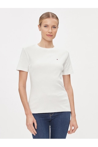 Tommy Hilfiger Logo Nakışlı Kadın T-shirt Beyaz