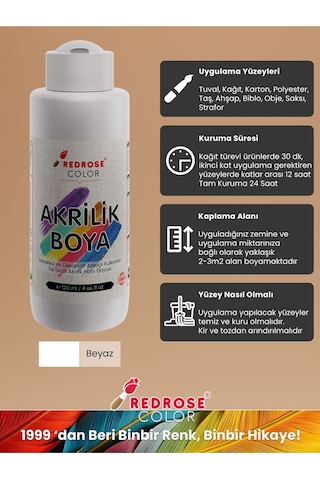 Red Rose Beyaz Akrilik Boya 2'li Set 2 x 120 ML