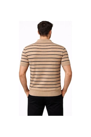 Vexor Erkek Triko Polo Yaka Fermuarlı Çizgili Tişört T-shirt Yazlık Şık - Kahverengi