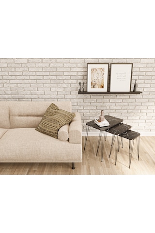 Zigon Sehpa 3'lü Dikdörtgen Siyah Tel Ayaklı Siyah Mermer