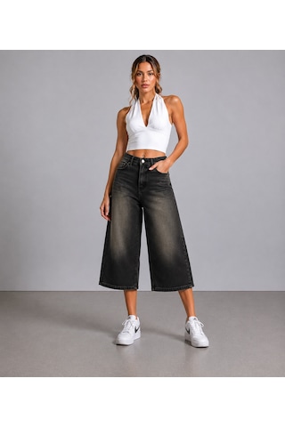 St.poll Kahve Yıkma Unisex Baggy Şortolon Siyah