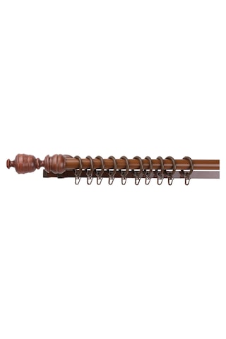 Ceviz Efil Demonte Başlıklı Ahşap Rustik Perde Askısı - Çift Raylı - 150 Cm