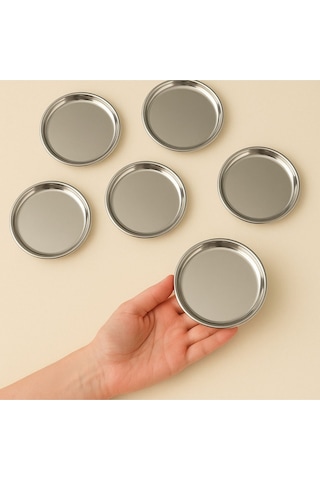 6 Adet 12 Cm Gümüş Yuvarlak Paslanmaz Çelik,lokumluk,ikramlık, Pasta Servis,kahve Fincan Altlığı Gümüş