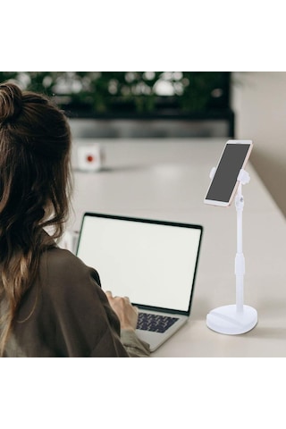 Masa Üstü Tablet Ve Telefon Tutucu Plastik Aparat Beyaz Telefon S