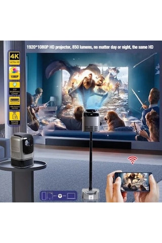 Taşınabilir Sinema Projektörü Dahili Hoparlör 1920 1080p Ev Sineması Bluetooth Android 11 Akıllı P