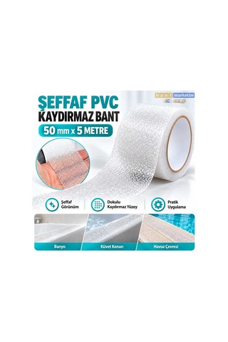 Pvc Iç Mekan Banyo Küvet Havuz Kenarı Kaydırmaz Bant 50mm X 5mt Şeffaf Bant Marketim