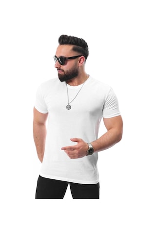 Mcz Giyim Beyaz Renk Bisiklet Yaka Düz Erkek T-shirt