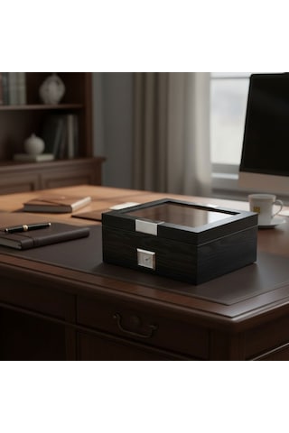 Cigarloong Camlı Puro Kutusu Humidor Metal Siyah 40's