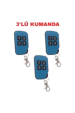 Uk-912 433.92mhz Kopyalanabilir Garaj Kumandası Bft Nice Faac Uyumlu 4 Tuşlu Mavi 3 Adet