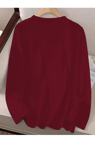 Kadın Uzun Kollu Bisiklet Yaka Faith Baskılı Viskon Bluz Bordo