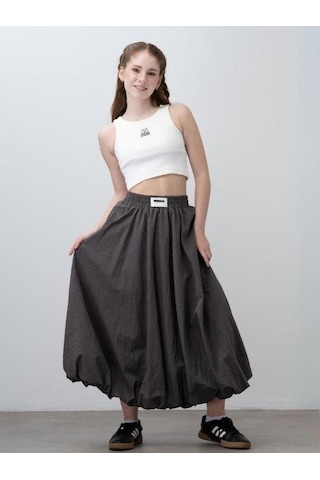 Kız Çocuk Tasarım Uzun Balon Etek-15528 Gri