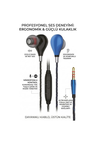 3.5 Mm Jack Girişli Stereo Kulak İçi Silikonlu Kablolu Kulaklık Yüksek Ve Bas Kalitesi Diğer