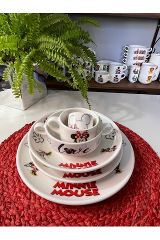 6 Parça Minnie Mouse Model Çocuk Bebek Yemek Takımı Beslenme Seti Çok Renkli