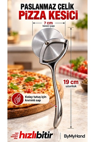 Bymyhand Paslanmaz Çelik Premium Pizza Ve Hamur Kesici Metalik