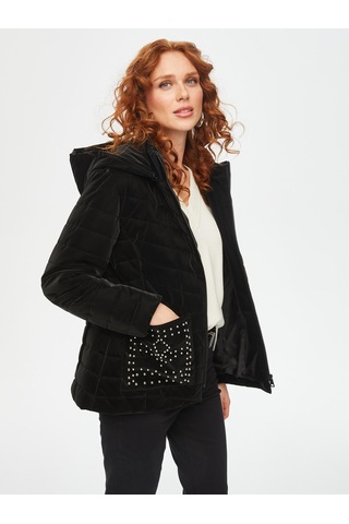 Trok Cepli Kadife Görünümlü Kapüşonlu Kapitone Mont 69435 U6943510 Siyah