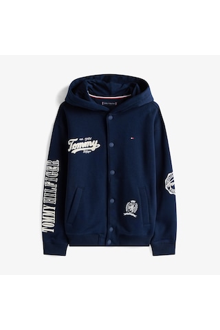 Tommy Hilfiger Varsity Graphic Snap Button Çocuk Lacivert Sweatshirt Kb0kb09752 Mavi