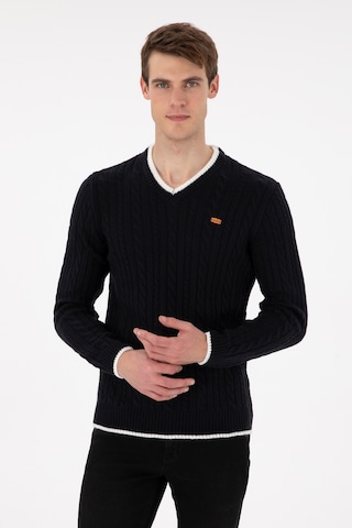 U.S. Polo Assn. Erkek Regular Fit V Yaka Lacivert Yaka Detaylı Kazak 50297083-VR033