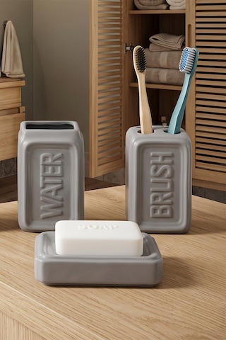 Perotti 13891 Well Stoneware 4 Parça Banyo Seti Gri Grı