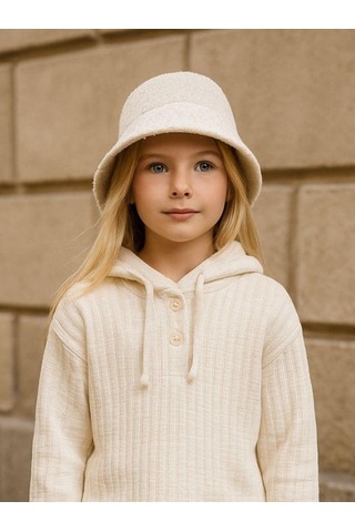 Kız Çocuk Pamuklu Kapüşonlu Püsküllü Sweatshirt-16223 KREM