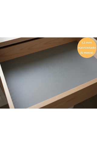 48 Cm X 5 Metre - Açık Gri Kumaş Desenli - Suni Deri Çekmece İçi Kaydırmaz Halı , Raf Örtüsü Diğer
