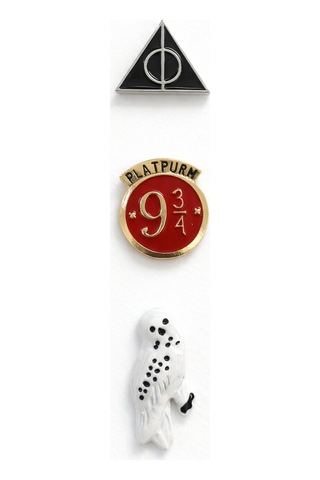 3 Lü Pin Rozet Seti Harry Potter Platform 9¾ Baykuş Sembol Unisex Gri