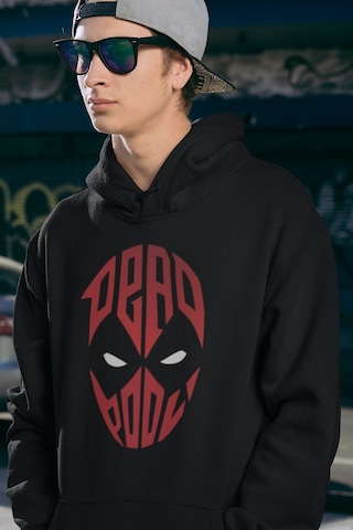 Sevbano Tasarım Deadpool Maske Baskılı Unisex Oversize Hoodie Siyah