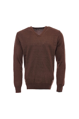 Açık Kahve Nokta Desenli V Yaka Kazak 001