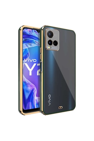 Vivo Y33S Kılıf Köşeli Gold Şeffaf Kapak