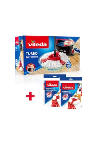 Vileda Turbo 2in1 Pedallı Temizlik Seti + Turbo 2in1 Mikrofiber Yedek Paspas 2'li