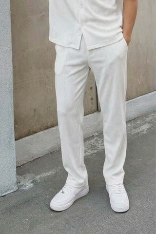 Vamos Fitilli Baggy Fit Pantolon Beyaz