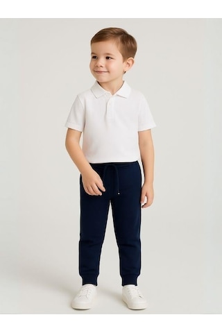 Çocuk Beli Paçası Lastikli Yumuşak Dokulu Okul Eşofman Altı-16088 Lacivert