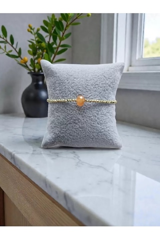 Karneol Akik Altın Kristal Boncuklu Bileklik Turuncu