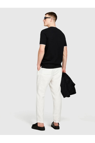 Sisley %100 Keten Beli Büzgülü İpli Slim Fit Pantolon Erkek Kırık Beyaz Pantolon - 325p4aghsf043 Krem