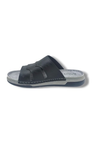 Enova E508-26 Deri Anatomik Tek Bant Ultra Soft Erkek Terlik Siyah