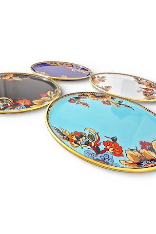 Sudedi Home 21 Cm Cam Pasta Tabağı 4 Kişilik Gerçek Altın Yaldızlı Şık Sunum Seti Çok Renkli