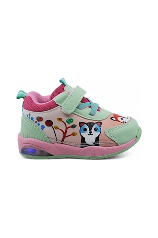 Khayt Zıpzıp Ortopedik Hafif Unisex Işıklı Çocuk Spor Ayakka Yeşil - Pembe