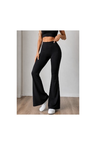 Unika Boutique Kadın Siyah Yüksek Bel Toparlayıcı İspanyol Paça Tayt Spor Tayt Pantolon